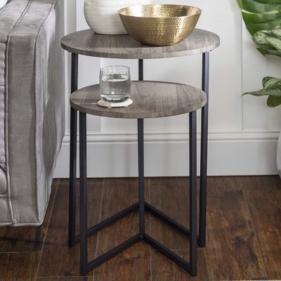 Yuvarlak Metal Taban Yan Oturma Odası Depolama 24 &quot;H Küçük Sehpa